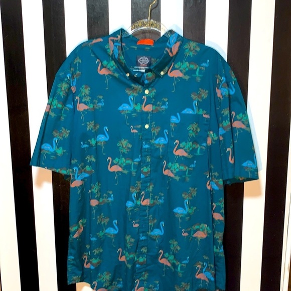 Men’s XXL 2XL Tropical Flamingo Short Sleeve Button Down Shirt Resort Cruise - Picture 1 of 5